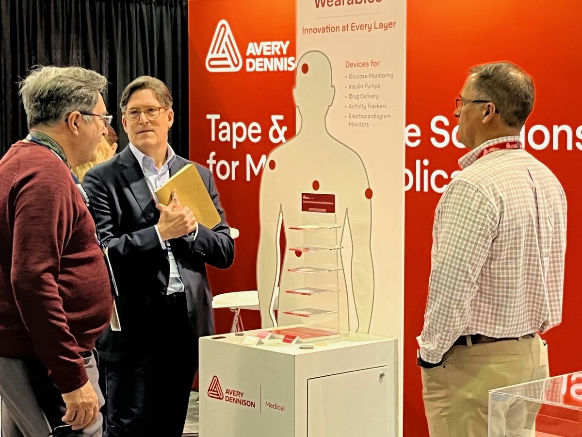 Visitors at the Avery Dennison booth during MD&M West 2026.