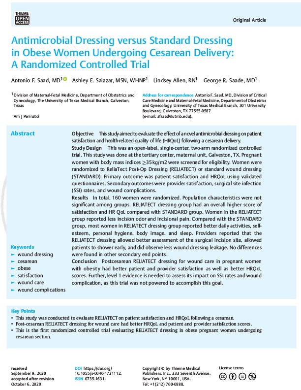 Download a New Article Comparing Standard Dressings to CHG Impregnated Dressings
